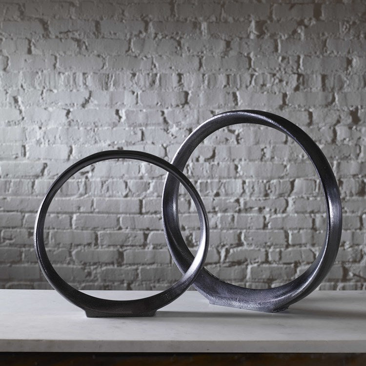 ORBITS RING SCULPTURES, BLACK NICKEL, S/2