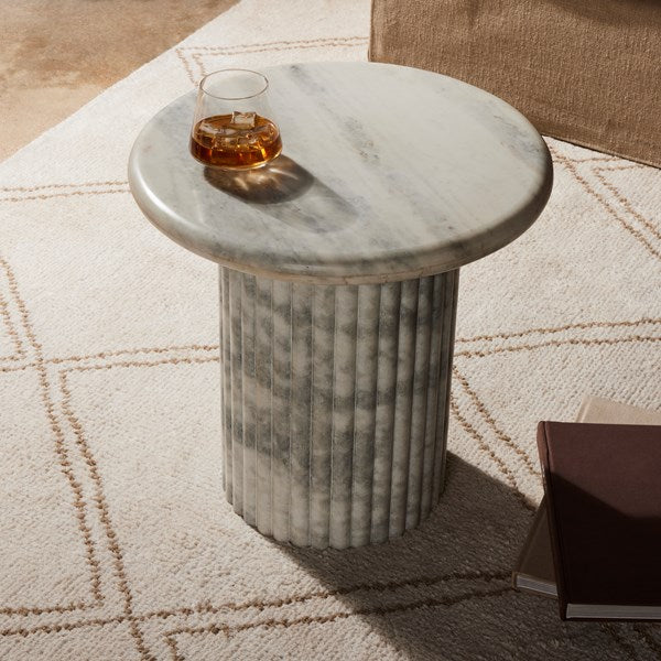 ORANDA END TABLE-POLISHED WHITE MARBLE